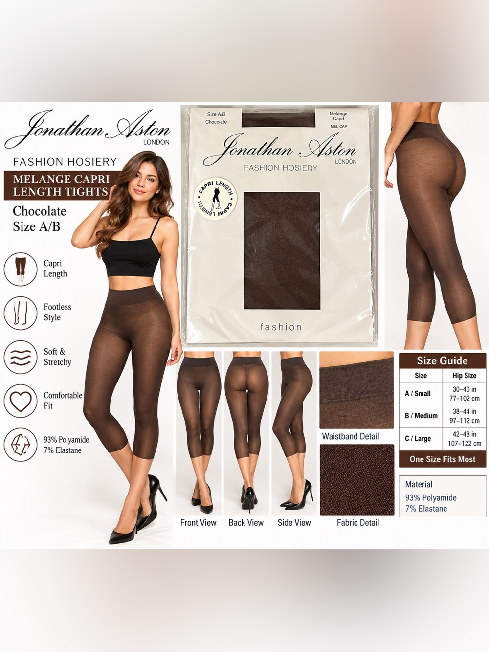 Jonathan Aston Melange Capri Footless Tights Chocolate A/B Fashion Hosiery